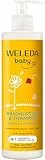 WELEDA Bio Calendula Baby XL Waschlotion & Shampoo vegan - Naturkosmetik Duschgel zur Hautpflege / Haarpflege bei Neugeborenen. Babypflege Dusche für empfindliche Haut, mild zu den Augen (1x 400ml)