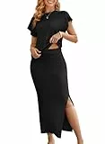 Sovoyontee Damen 2 Stück Pullover Outfits Set Casual Kappe Ärmel Tops Bodycon Maxi Langer Rock Strickkleider Schwarz S