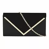 MEGAUK Damen Clutch Samt Abendtasche Elegante Handtasche Envelope Tasche Unterarmtasche mit Kette für Hochzeit Wedding Prom Party (07065 Schwarz klein)