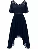 Berylove Damen Kleider Sommer Knielang V Ausschnitt Abendkleider Hochzeit Brautkleid A Linie Jugendweihe Kleider BLP7057 Navy S