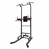 Ultrasport Power Tower Fortgeschritten, Fitness-Station, kompaktes multifunktionales gerät, heimgym, dip-Station mit klimmzugstange, liegestützgriffe, höhenverstellbar, sitzen-up Trainer, Schwarz-Rot