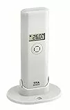 TFA Dostmann Weatherhub Thermo-Hygro-Sender, Kontrolle der Temperatur/Raumfeuchtigkeit, mit Display, Weiß, L 41 (83) x B 35 (61) x H 129 (135) mm