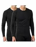 LAPASA Herren Innenfleece Thermo Unterhemd, Thermounterwäsche Oberteil Funktionsunterwäsche Warm M09, Schwarz (2 Pack Oberteile), S