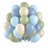 Luftballons Blau Grün 60 Stück, Blaue Luftballons Mit Grüne Hellblau Beige Latex Ballons Retro Grün Blau Weiß Helium Ballons für Jungen Geburtstag Babyparty Hochzeit Dschungel Safari Party Dekoration