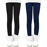 Auranso Thermo Leggings Mädchen Kinder Warme Gefüttert Leggings Winter Thermohose 2er Pack Schwarz/Marineblau 146-152