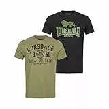 Lonsdale Herren Bangor Double Pack T Shirt, Black/Olive, L EU