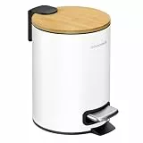 SONGMICS Kosmetikeimer, Mülleimer Bad, mit Deckel aus Bambus, Tretmülleimer mit Metallpedal, Inneneimer herausnehmbar, Softclose, für Badezimmer, 3 Liter, wolkenweiß LTB113WZ01