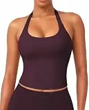 ZAAYO Impact Halter Neckline Tank Top Damen Longline Rückenfreies Scoop Gepolsterte Crop Top Sport Workout Basic Sexy Ãrmellose Sommer Oberteile Mauve S