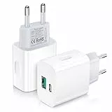 Ladegerät USB C, 20W Schnellladegerät 2-Pack, 2 Port USB Netzteil (PD20W/QC3.0) Kompatibel mit iPhone 16/15/14, LG Series, Huawei, BlackBerry, Galaxy S20 S20+