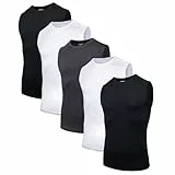 AMZSPORT 5er Pack Herren Tank Top Atmungsaktiv Kompressionsshirt Funktionsshirt Laufshirt Ärmelloses Unterhemd für Sport, Gym, Fitness und Running Schwarz Weiß Grau L