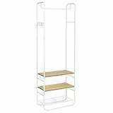 VASAGLE Garderobenständer, Garderobe, Kleiderständer, mit Schuhablage, Schuhregal, Flur, Schlafzimmer, 58 x 28 x 181 cm, skandinavisch, mattweiß-goldeichenfarben HSR81WN