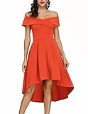 JASAMBAC schulterfreies High-/Low Damenkleid, A-Linie, Kleid für Hochzeit, Party, Cocktailkleid, Orange, X-Groß