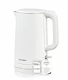 Cloer 4321 Wasserkocher 1,5 L,1500 W, Edelstahlbehälter & Deckel, automatische Abschaltung, Überhitzungsschutz, Einhandbedienung, Füllmengenmarkierung innen, Kontrollleuchte, Kunststoffgehäuse weiß