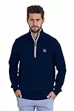 BlauerHafen Herren Long Sleeve Jumper High Neck Quarter Zip Troyer Regular Fit 100% Baumwolle Pullover Soft Sweater (Navy, XL)