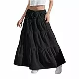 KODMNSW Maxirock Damen Mädchen Langer Rock Faltenrock mit Fliege Maxi Skirt Elastischer Bund Breitersaum Röcke Lang Sommer Leichte Kinder Tellerrock Einfach Schick Strandrock Freizeitrock Schwarz 150