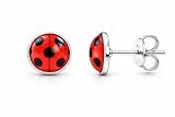Marienkäfer Ladybug 925er Silber Ohrstecker rot schwarz Punkte Pünktchen Polka dots rockabilly gepunktet mit Trennlinie 8 mm