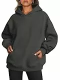 Tomwell Oversized Hoodie Damen Winter Pullover Casual Kapuzenpullover Langarm Sweatshirt Tops mit Taschen A Dunkelgrau M