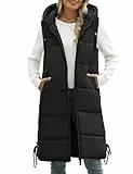 Vancavoo Lange Jacke Weste für Damen Ärmellose Steppweste mit kapuze Daunenweste Übergangsweste Winterjacke Longweste Leichte Warm Gesteppt Winterweste Mänte,Schwarz,XXL