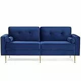 VASAGLE 3-Sitzer Sofa, Couch für Wohnzimmer, Bezug aus Samt, für Wohnungen, kleinen Raum, Holzgestell, Metallbeine, einfacher Aufbau, modernes Design, 183 x 78 x 88 cm, blau LCS001Q01