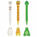 LEGAMI Stand-Ink Ovation Kugelschreiber mit Sockel, lustiger, niedlicher Tiermotive, selbststehend, perfekt für Schreibtisch, Zuhause oder Büro, Lama, Giraffe und Dino-Design, 3 Stück