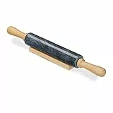 Relaxdays Nudelholz Marmor, Griffe aus Holz, Teigroller zum Kochen & Backen, Ablage, 48 cm, schwere Backrolle, schwarz