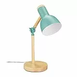 Relaxdays Schreibtischlampe, verstellbare Retro Tischlampe, Holz & Metall, E14, Leselampe, HxD 45,5 x 14,5 cm, mintgrün