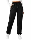 Zeagoo Hosen Damen Jogginghose Lang Warm Hose Lässige Grün Sporthose mit Taschen Stretch High Waist Freizeithose Baggy Winter Sweatpants Schwarz L