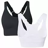 Atxnn Damen Sport BH Einstellbarer Breiten Schultergurt Yoga Bra Push up Bustier Racerback Nahtlose Gepolstert ohne Buegel für Fitness Lauf Joggen, 2 Pack L