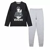 E plus M Wednesday Kinder Pyjama – Langarm Schlafanzug für Mädchen – mit Motivdruck – 100 % Baumwolle – Größen 110–152 – Schwarz oder Weiß, Farbe: Schwarz, Bekleidungsgröße: 110/116