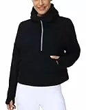 THE GYM PEOPLE Damen Hoodie Kapuzenpullover Halber Reißverschluss Langarm Fleece Crop Pullover Sweatshirts mit Taschen Daumenloch