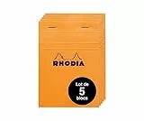 Rhodia 13200AMZC - Set mit 5 Notizblöcken N°13 kopfseitig geheftet, DIN A6 (10,5x14,8 cm), 80 Blatt mikroperforiert, kariert, Clairefontaine Papier weiß 80g, Cover Orange, 5 Stück