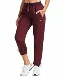BVVU Damen-Wanderhose, leicht, schnell trocknend, für Reisen, Outdoor, wasserdicht, Arbeitshose, Cargo-Jogginghose mit Reißverschlusstaschen, Weinrot, S