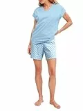 CALIDA Lovely Nights Kurz-Pyjama, Schlafanzug Damen, 100% Baumwolle, hautfreundlich, weich, pflegeleicht Cascade Blue 40-42