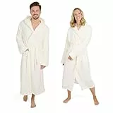 Blumtal Bademantel Damen & Herren XL - OEKO-TEX zert. Morgenmantel mit Kapuze inkl. Doppelschlaufen für perfekte Passform - Bademantel für Sauna Weiß