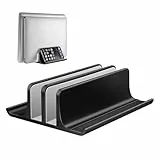 VAYDEER Vertikaler Laptop Ständer, Verstellbarer Laptop Ständer Vertikal, Aluminium Laptopständer mit 2 Steckplatz Platzsparend für MacBook, Notebook, iPad, Laptops bis zu 17,3 Zoll - Schwarz