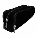 Online Etui Federmappe Triple I Großes, schwarzes Cord Federmäppchen mit 3 Fächern – ideal für Schule, Uni & Büro I Federtasche mit 8 Stiftschlaufen, 2 Netz-Fächern, Innenfach & großem Mittelfach