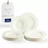 vivo by Villeroy & Boch Basic White Tafelservice 12 Teilig Weiß, Teller Set, Weißes Geschirr, Geschirrset 6 Personen, Essservice, Speiseteller, Suppenteller, Spülmaschinenfest, Premium Porzellan