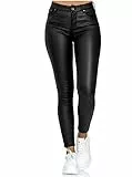 Tofox Damen Hose Kunstleder Push Up Effekt ，Sexy Damen Faux PU Leder Leggins Hohe Taille Hüfthoch Strumpfhose Hose