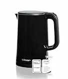 Cloer 4320 Wasserkocher 1,5 L,1500 W, Edelstahlbehälter & Deckel, automatische Abschaltung, Überhitzungsschutz, Einhandbedienung, Füllmengenmarkierung innen, Kontrollleuchte, Kunststoffgehäuse schwarz