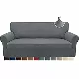 Granbest Strecken Sofabezug 3 Sitzer Superweich Elasthan Sofaüberwurf für Hunde Haustier Couchbezug Möbelschutz mit Elastischen Boden (3 Sitzer, Hellgrau)