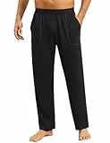 Crewhpo Schlafanzughose Herren Lang Pyjamahose Einfarbige Lange Schlafhose für Männer Nachtwäsche Baumwolle Haushose Freizeithose Yogahose mit Taschen