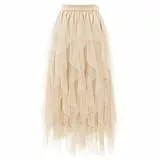 Girstunm Tüll Röcke für Damen Midi Länge Hoch taillierte A Linien Röcke Karneval Kostüm Beige Small