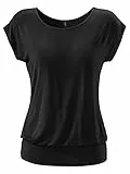 TrendiMax Damen T-Shirt Kurzarm Sommer Shirt Allover Druck Strech Bluse Casual Oberteil Basic Tops, Schwarz, L