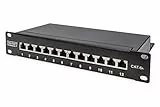 DIGITUS Cat-6A Patchpanel - 12 Ports - RJ45-Buchsen - 10-Zoll Rack-Mount 1HE - LSA Verteilerfeld - Geschirmt - Schwarz