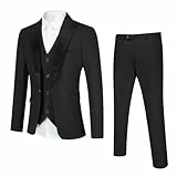 YOUTHUP Anzug Herren Regular Fit 3 Teilig Anzüge Peak Lapel Morden Herrenanzug Business Hochzeit Smoking Sakko Hose Weste, Schwarz, 3XL