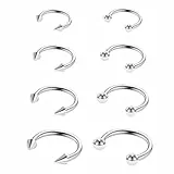 Yolev 8 Stück Hufeisen Piercing Silber 16 g Nasenseptum Chirurgenstahl Nasenring Septum Piercing Schmuck Set Lippenpiercing Ring Damen Augenbrauen Piercings Herren (Silber)