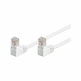 goobay LAN Kabel 0,25m CAT 5e, beidseitig 90 Grad gewinkelt, kurzes Patchkabel mit RJ45 Stecker, U/UTP Gigabit Netzwerkkabel, weiß - 96068