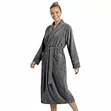 SIEGENTHAL® Damen Bademantel Frottee Velours 100% Baumwolle mit Schalkragen Flauschig - Anthrazit S - M