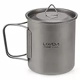 Lixada Titanium Topf Camping Tragbar Titan Wasser Tragbar Becher Tasse Klappgriff(300 ml,350 ml,420ml,550 ml,650 ml,750ml)