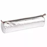 Clairefontaine 8688C Schlampermäppchen (mit Perlmutt-Effekt rund, 5,5 x 22cm, praktisch und robust, aus Leder) 1 Stück silber